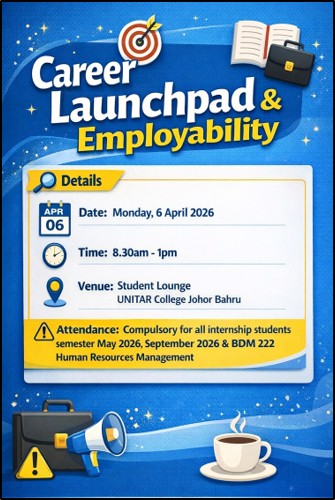 Career Launchpad & Employability poster — Monday 6 April 2026, 8.30am to 1pm, at the Student Lounge, compulsory for internship students