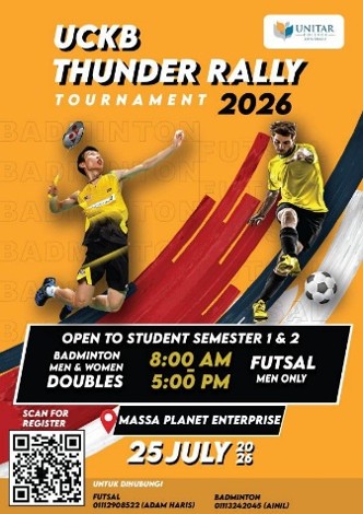 UCKB Thunder Rally Tournament 2026 poster — badminton men's and women's doubles and men's futsal on 25 July 2026 at Massa Planet Enterprise