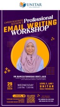 Career Readiness Session 2 poster — a professional email writing workshop on 29 July 2026 with Dr Ramizatunnisah binti Jais