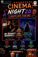 Cinema Night 2.0 poster — lights off, fun on, a double feature on 17 June 2026 for RM2