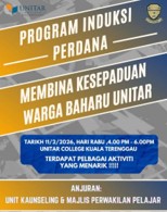 Program Induksi Perdana poster — Membina Kesepaduan Warga Baharu UNITAR, 11 February 2026 at UNITAR College Kuala Terengganu