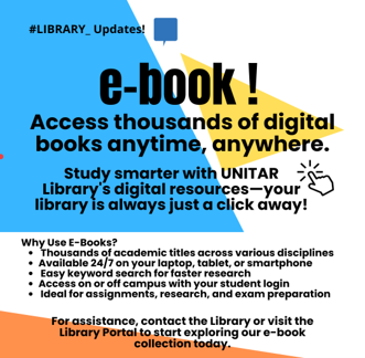 E-Book poster — access thousands of digital books anytime, anywhere, available 24/7 on laptop, tablet, or smartphone with your student login