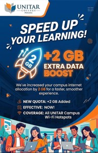 Speed Up Your Learning poster — a +2 GB extra data boost, effective now, covering all UNITAR campus Wi-Fi hotspots