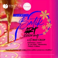 Batik Art Coloring workshop poster with Ekat Celop — 22 July 2026 at Classroom 1, Level 1